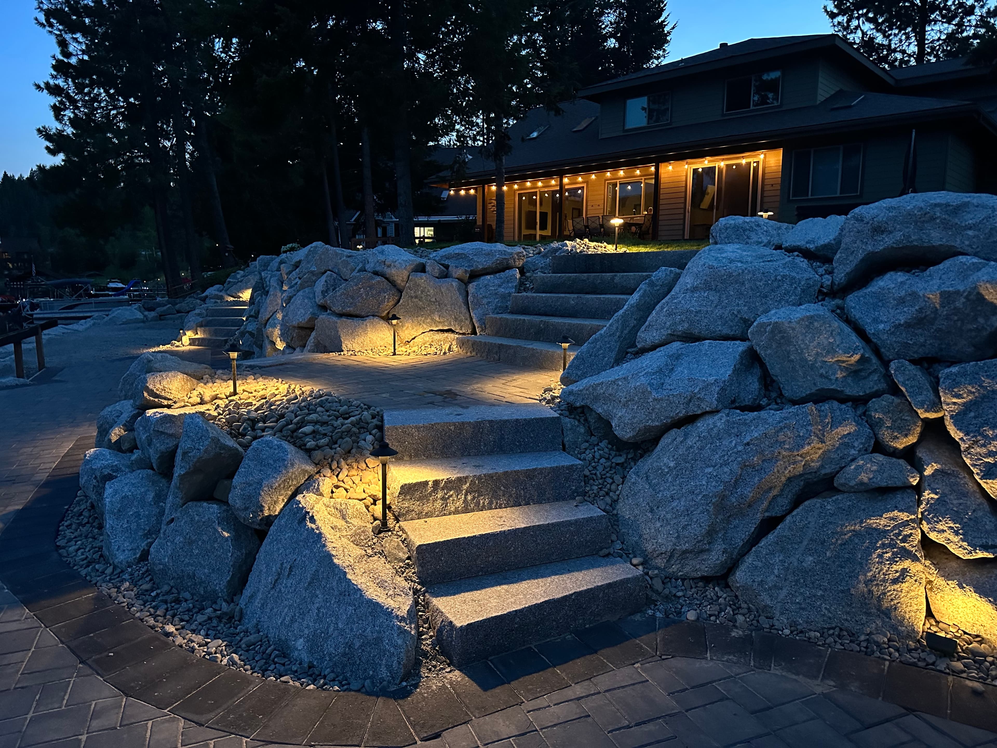 Illuminated stone stairway